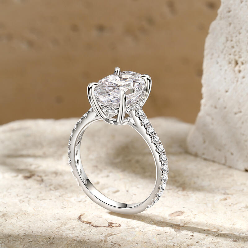 Jeulia Hidden Halo Oval Cut Sterling Silver Ring