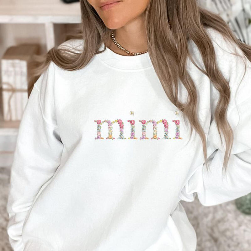 Personalized Sweatshirt Embroidered Mama with Floral Letter Design Gift for Dear Mom