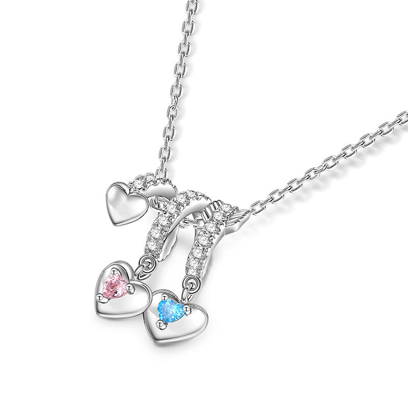 Jeulia "Heart to Heart" Custom Arrow Birthstone Necklace Silver Engravable