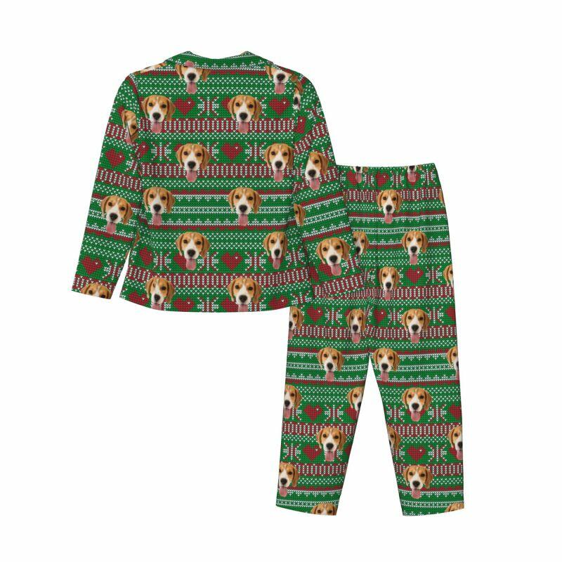 Pyjama personnalisé avec photo d'animal de compagnie personnalisée, design de style pixel d'amour de Noël, cadeau parfait pour la famille