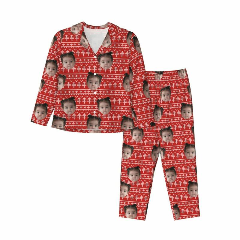 Pyjama personnalisé avec photo personnalisée Pixel Arbre de Noël Motif de style rouge Cadeau parfait pour elle