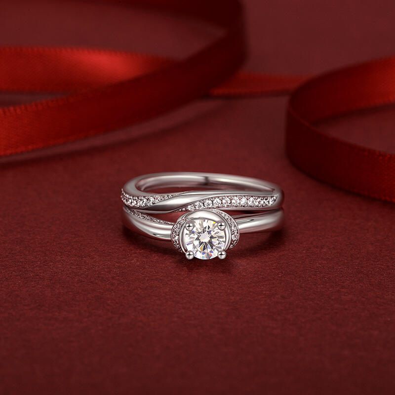 Jeulia Classic Knot Round Cut Engagement Ring Set Sterling Silver