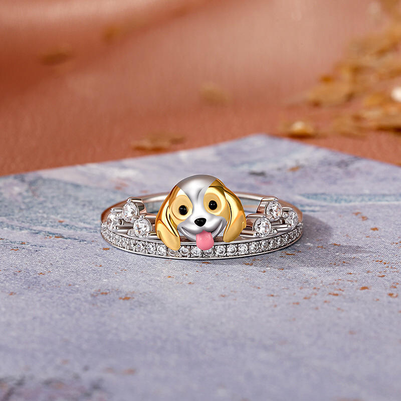 Jeulia Petland Anillo Doble Hilera Lindo Beagle para Mujer