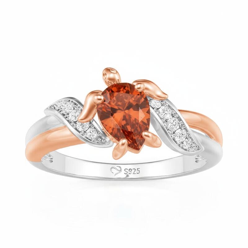 Jeulia Hug Me Two Tone Custom Pear Cut Turtle Ring with Birthstone