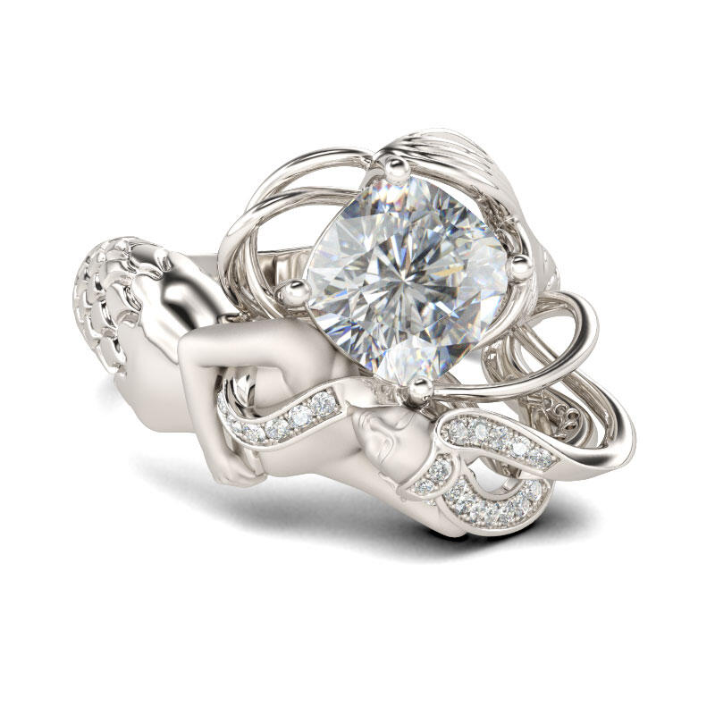 Jeulia Anillo Elegante De Sirena De Talla Cojín Rojo