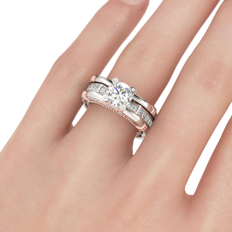 Jeulia Conjunto De Anillos Intercambiables Milgrain De Talla Esmeralda En Plata De Ley