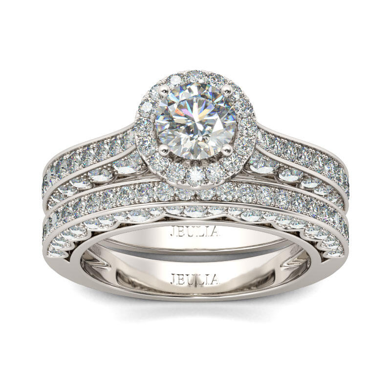 Jeulia Halo Round Cut Sterling Silver Ring Set