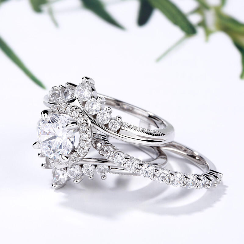 Jeulia Interchangeable Halo Round Cut Sterling Silver Ring Set