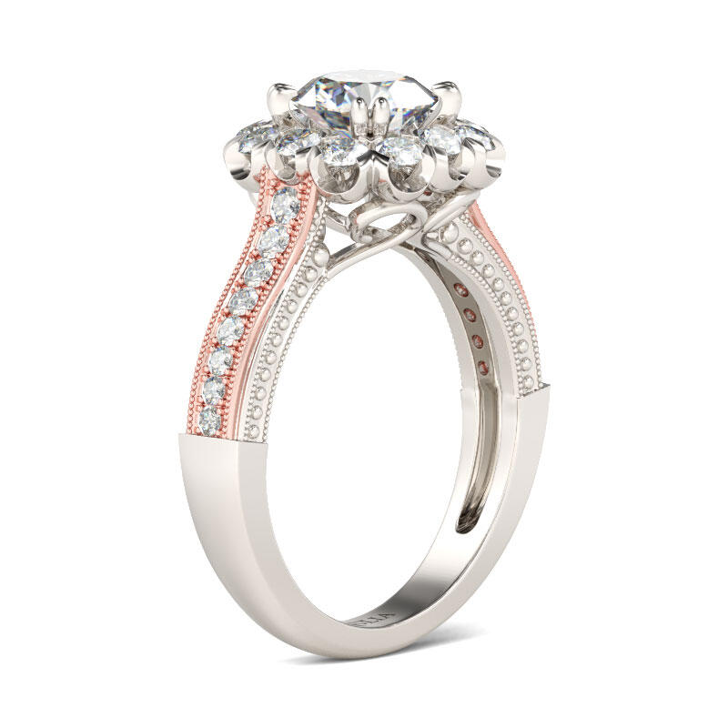 Jeulia Halo Two Tone Round Cut Sterling Silver Ring