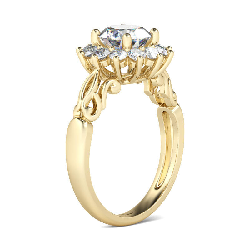 Jeulia Gold Tone Halo Round Cut Sterling Silver Ring