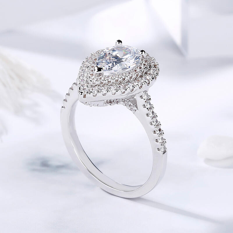 Jeulia Anillo Con Doble Halo De Plata De Ley De Talla Pera