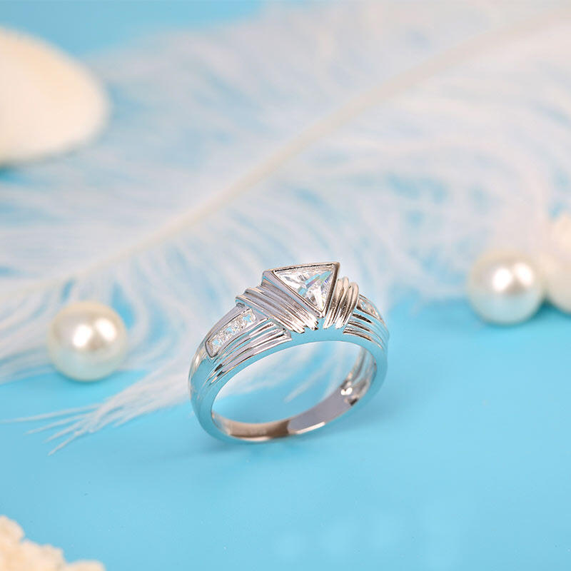 Jeulia Trillion Cut Sterling Silver Men's Band