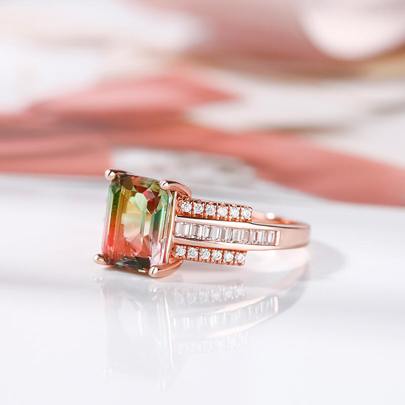 Jeulia "One of a Kind" Emerald Cut Sterling Silver Watermelon Ring