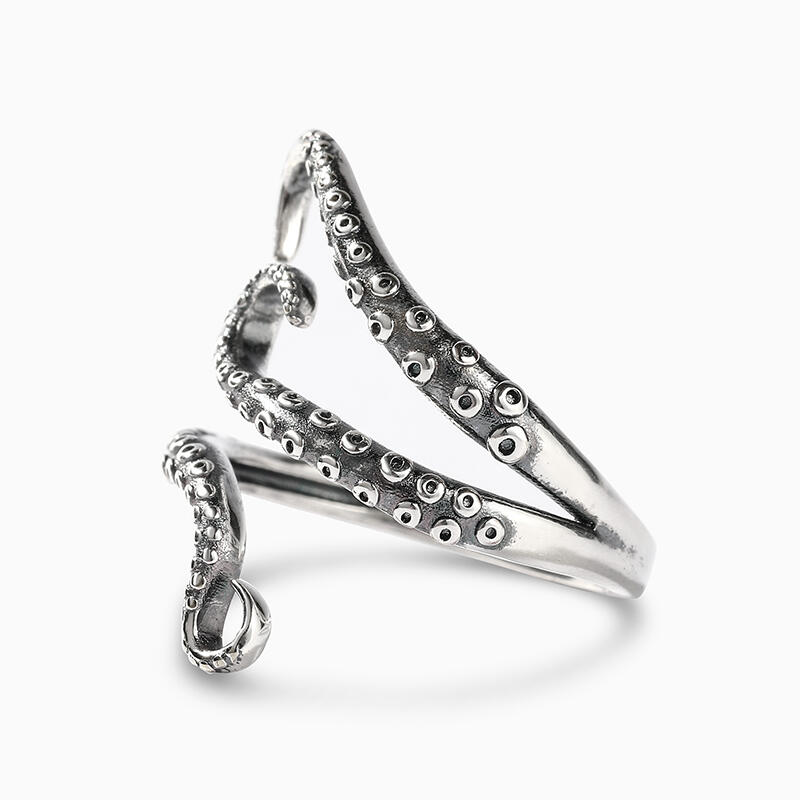 Jeulia Anillo abierto de plata de ley con diseño de pulpo estilo punk