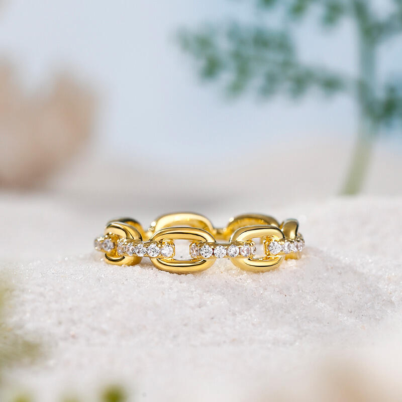 Jeulia Chain Link Round Cut Sterling Silver Women's Band