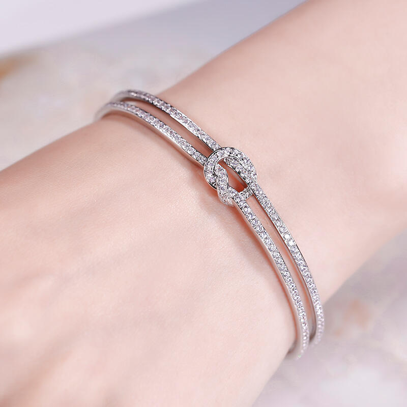 Jeulia Knot Design Sterling Silver Bangle Bracelet