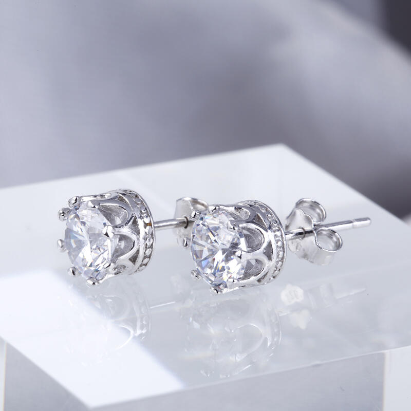 Jeulia Classic Crown Sterling Silver Stud Earrings
