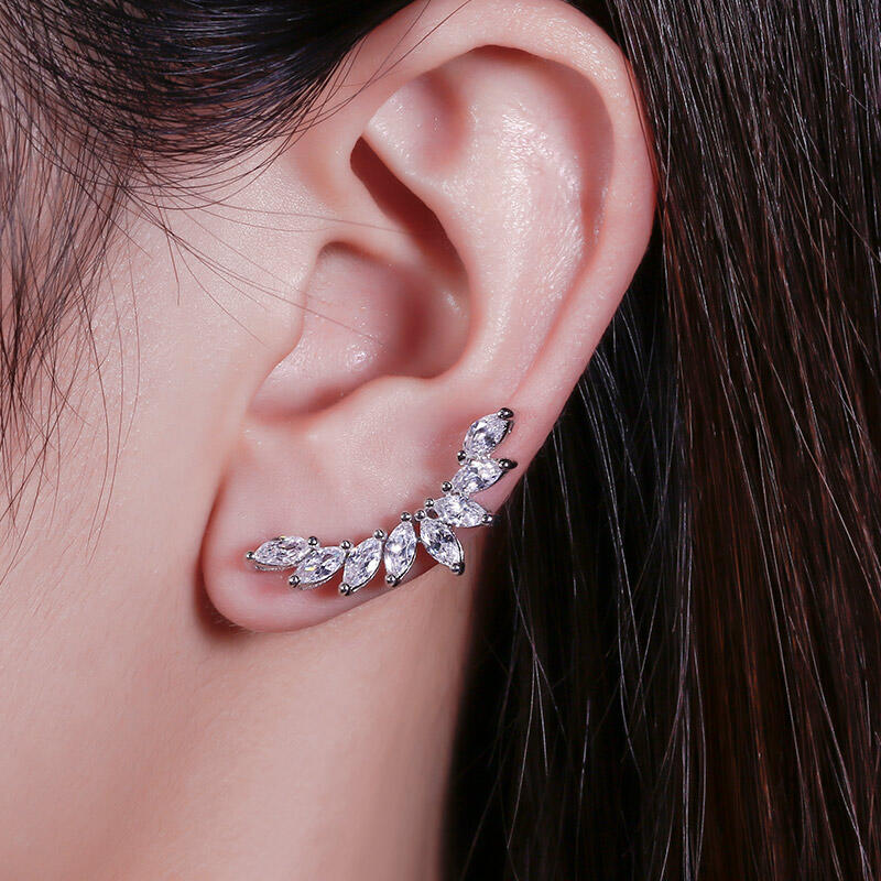 Jeulia Leaves Marquise Cut Sterling Silver Climber Earrings