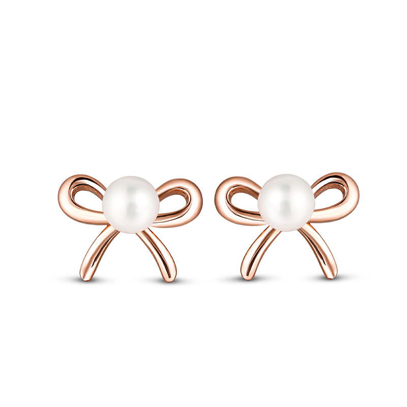 Jeulia "Ribbon Bow" Cultured Pearl Sterling Silver Children's Earrings