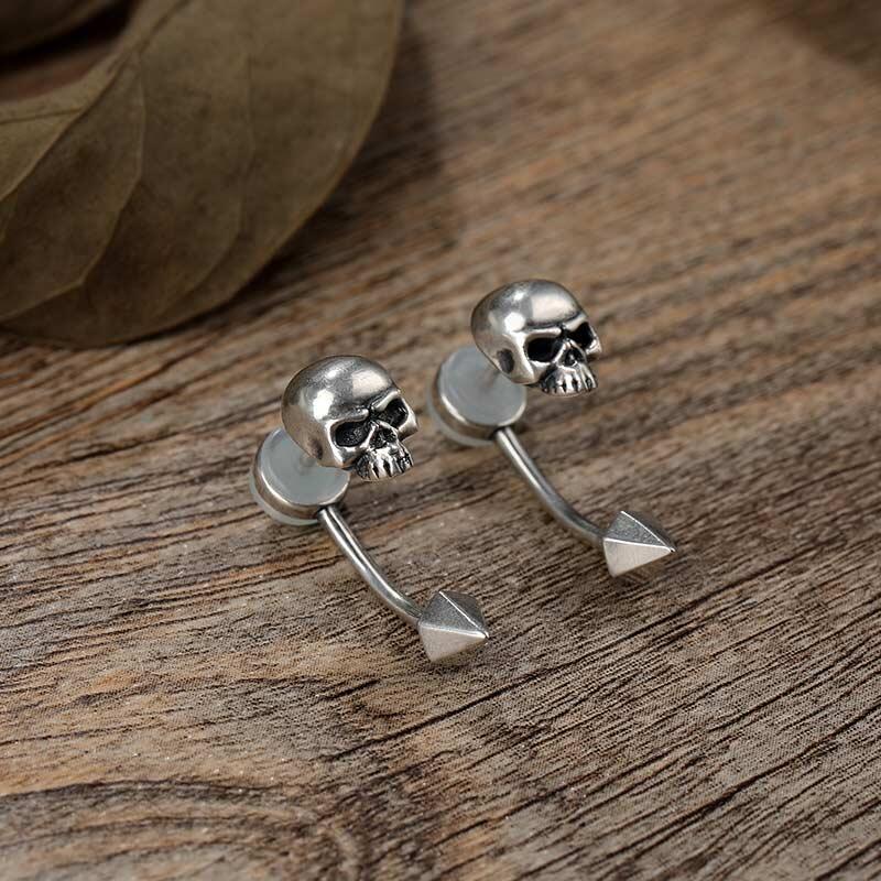 Jeulia "Pyramid Rivet" Skull Sterling Silver Earrings