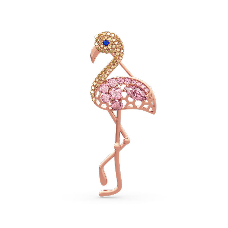 Jeulia "Fiery Passion" Flamingo Design Sterling Silver Brooch