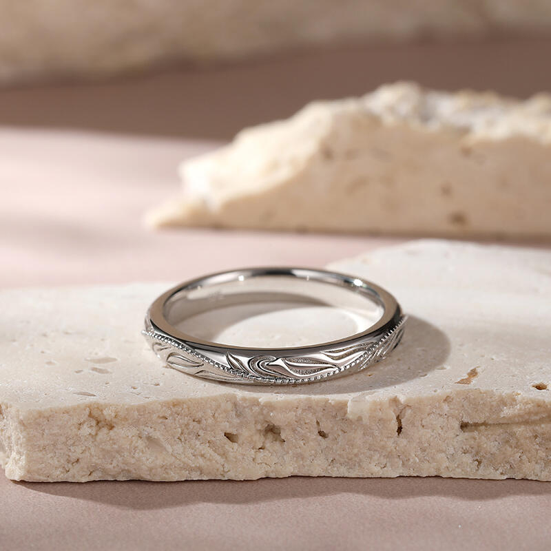 Jeulia "Always & Forever" Unique Leaf Carved Sterling Silver Men's Band