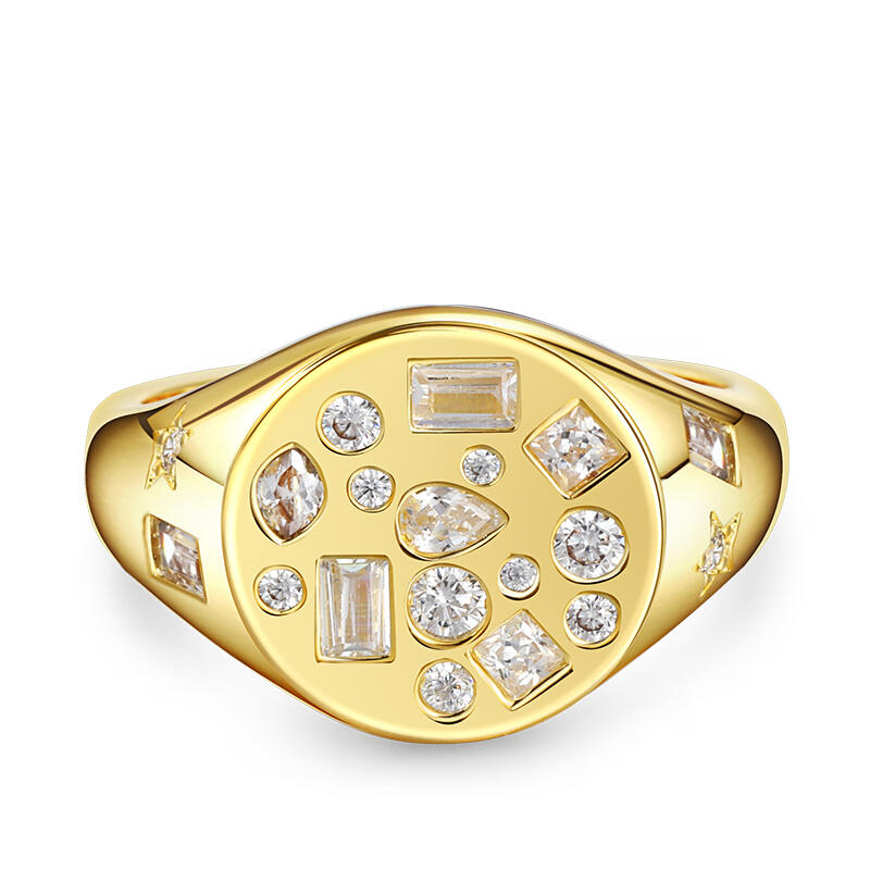 Jeulia Cobblestone Round Signet Sterling Silver Ring