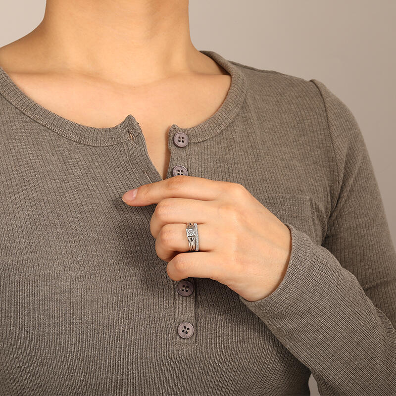 "Wake Up My Mind" Princess Cut 2pcs Bridal Set