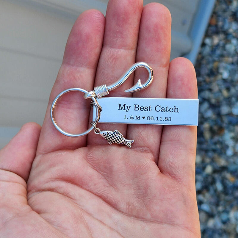 Silly Fish Keychain Personalized Fish Hook Keychain Funny Couple Initial Fisherman Keychain ...