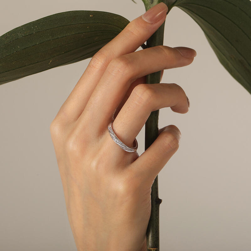 Jeulia Anillo de Boda Bicolor con Borde de Cuentas Trenzadas