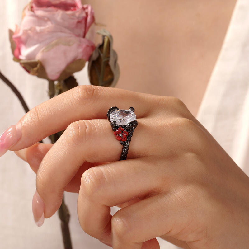 Jeulia Bague Serpent Épine Noire Rose Gothique en Argent Sterling