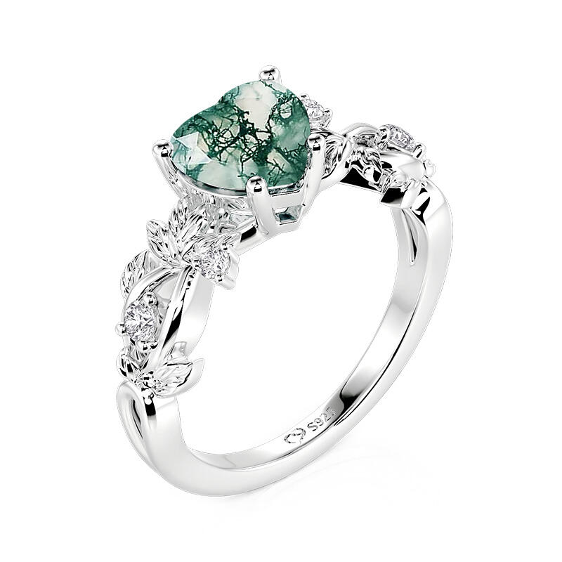 Jeulia Infinity Twisted Leaf Vine Heart Moss Agate Engagement Ring