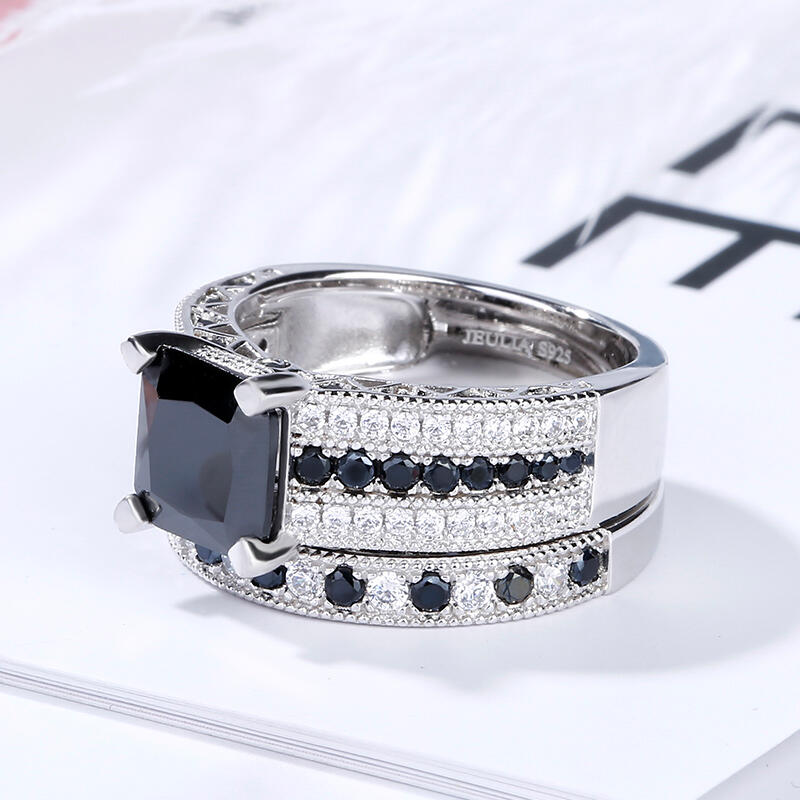 Jeulia Princess Cut Sterling Silver Ring Set