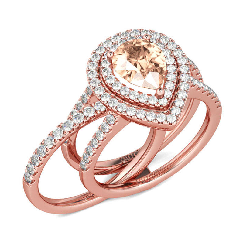 Jeulia Double Halo Pear Cut Sterling Silver Ring Set