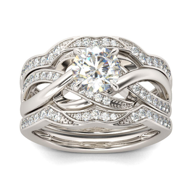 Jeulia Terno De Anillos Con Nudo De Talla Redonda En Plata De Ley