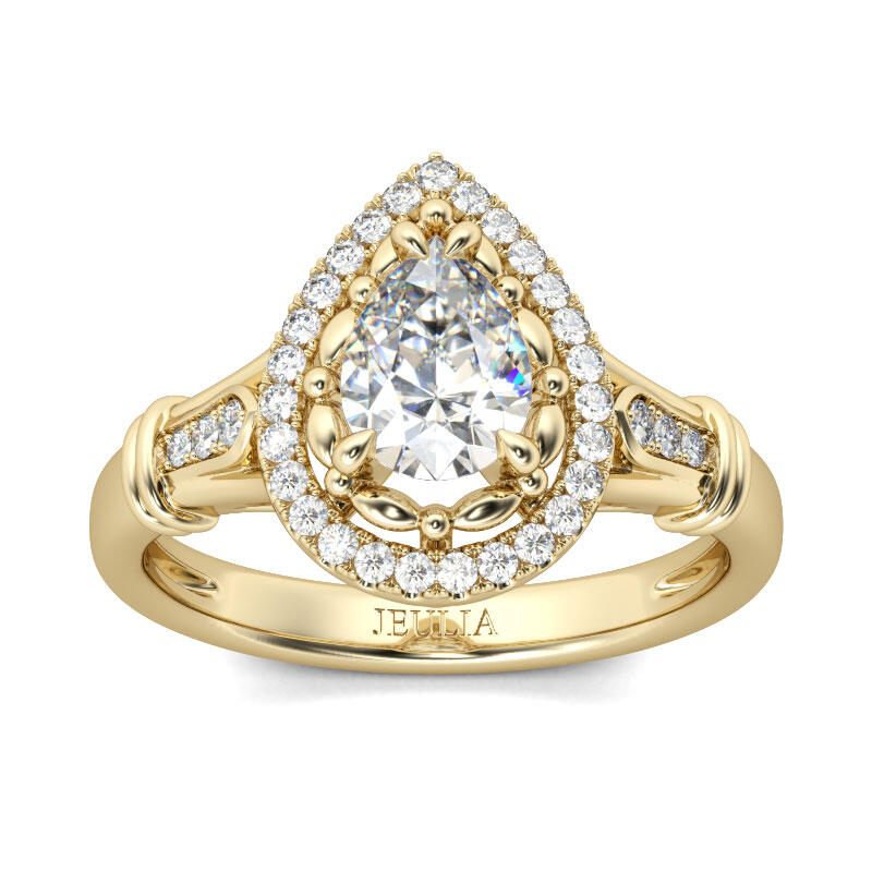 Jeulia Halo Pear Cut Sterling Silver Ring