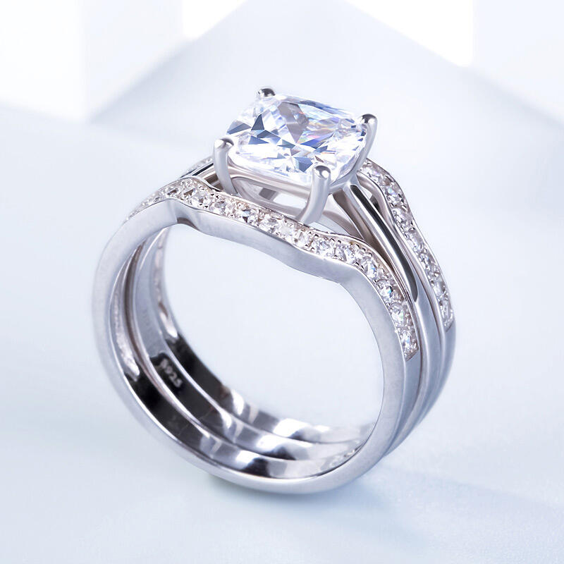 Jeulia 3PC Cushion Cut Sterling Silver Ring Set