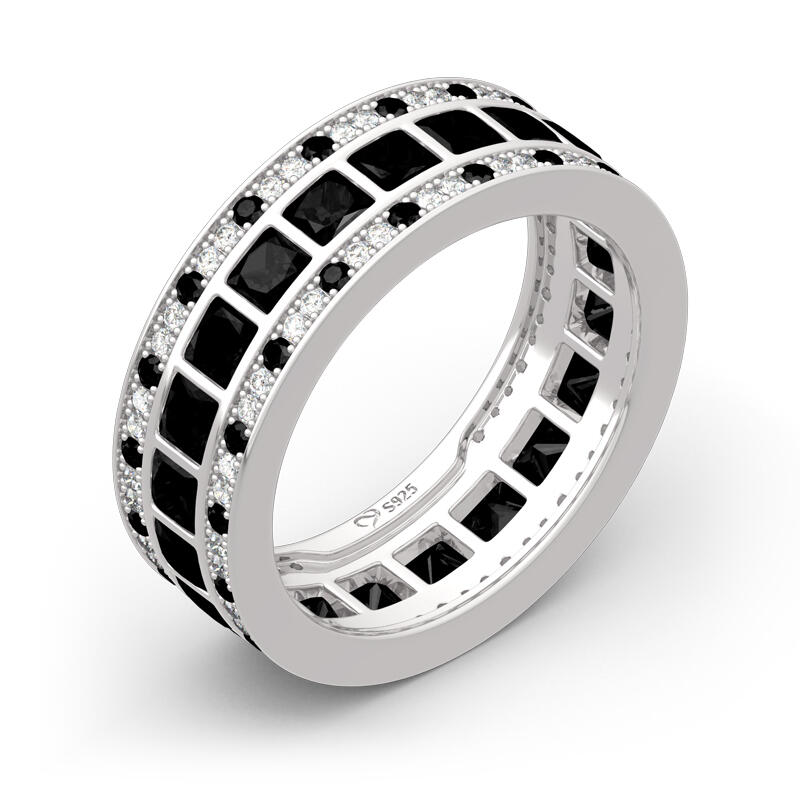 Jeulia Anillo para hombre de plata esterlina con corte princesa