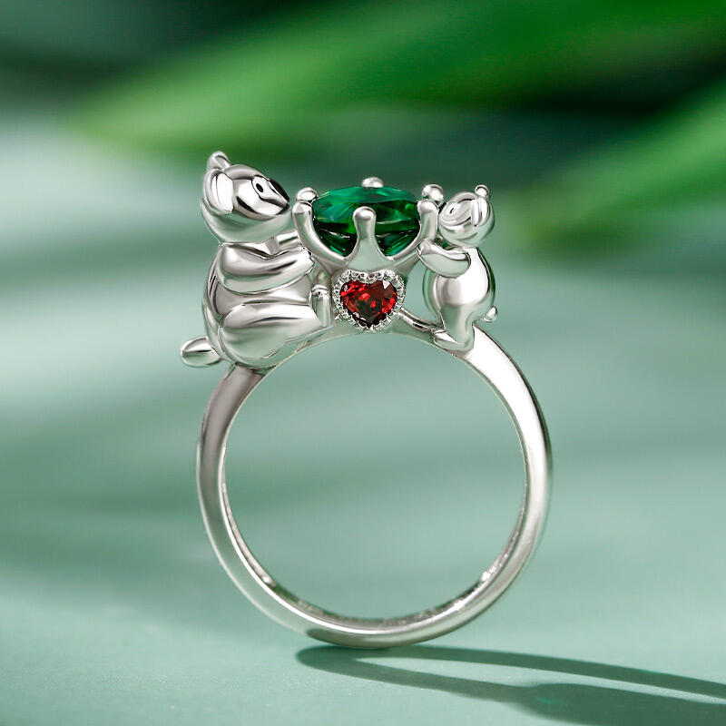 Jeulia Hug Me ママ & ベビー コアラ ラウンドカット シルバーリング