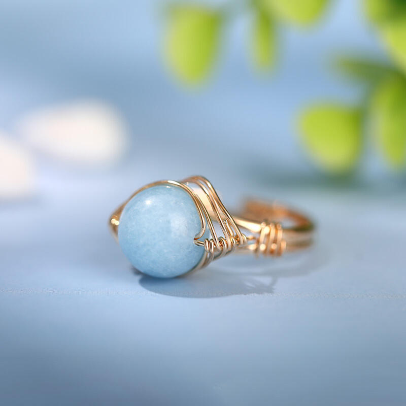 Jeulia "Mut & Kommunikation" Natürlicher Aquamarin Verstellbarer Ring