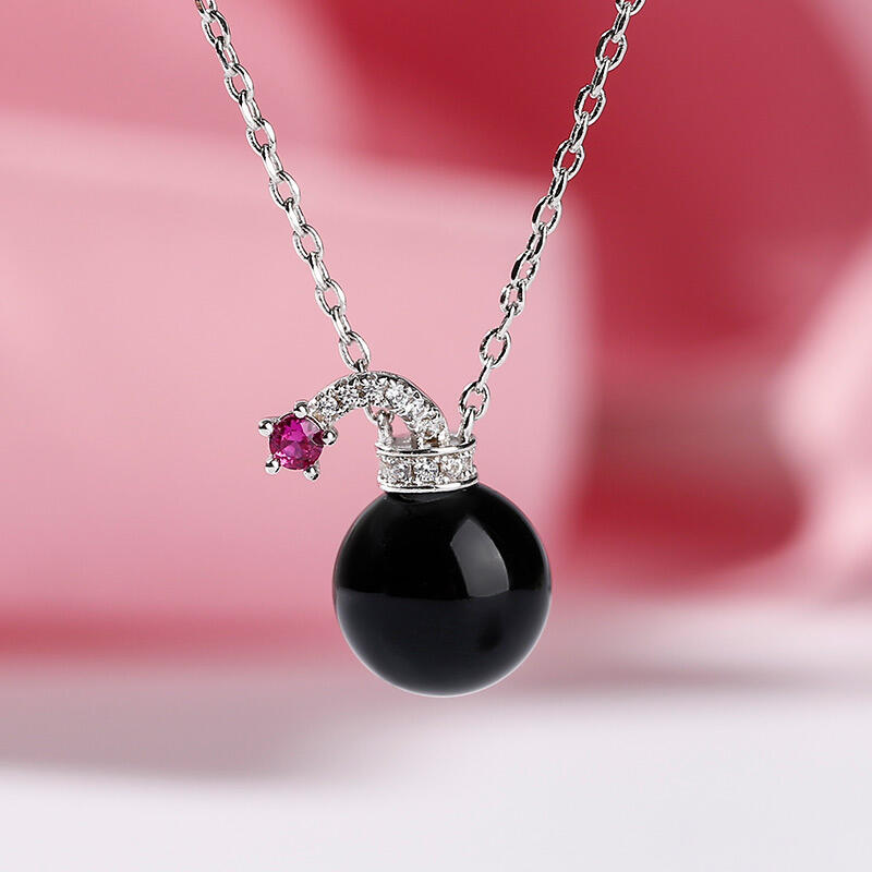 Jeulia Collar de plata esterlina con diseño de bomba con perla negra cultivada