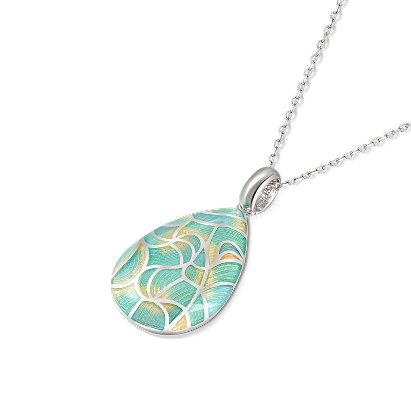 Jeulia Collares de mujer de plata de ley con esmalte en forma de lágrima verde