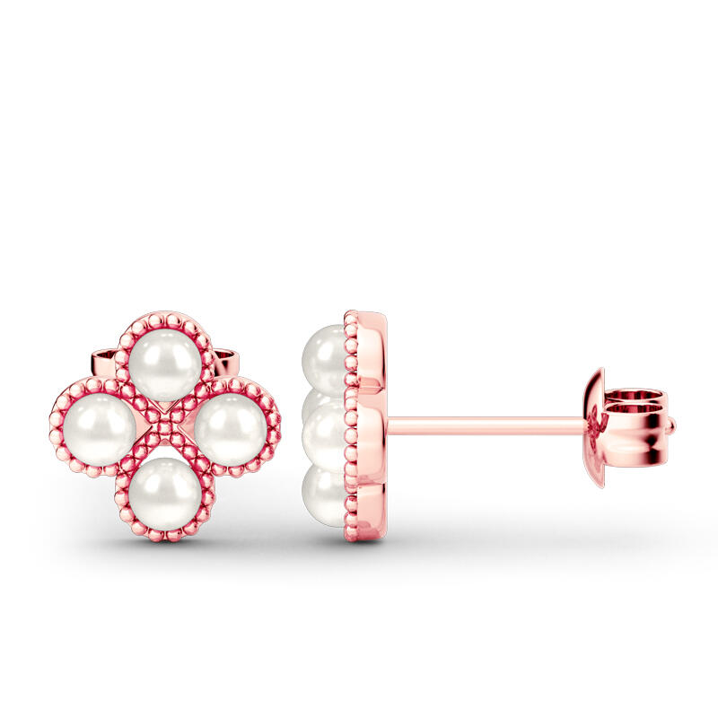 Jeulia Clover Cultured Pearl Sterling Silver Stud Earrings