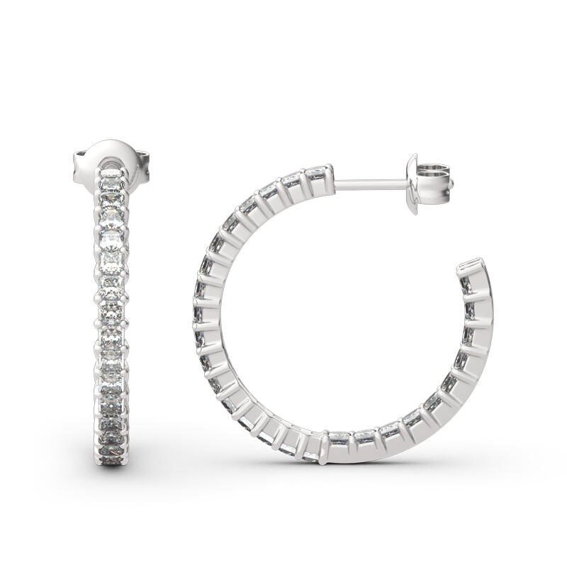 Jeulia Inside-Out Design Princess Cut Sterling Silver Hoop Earrings