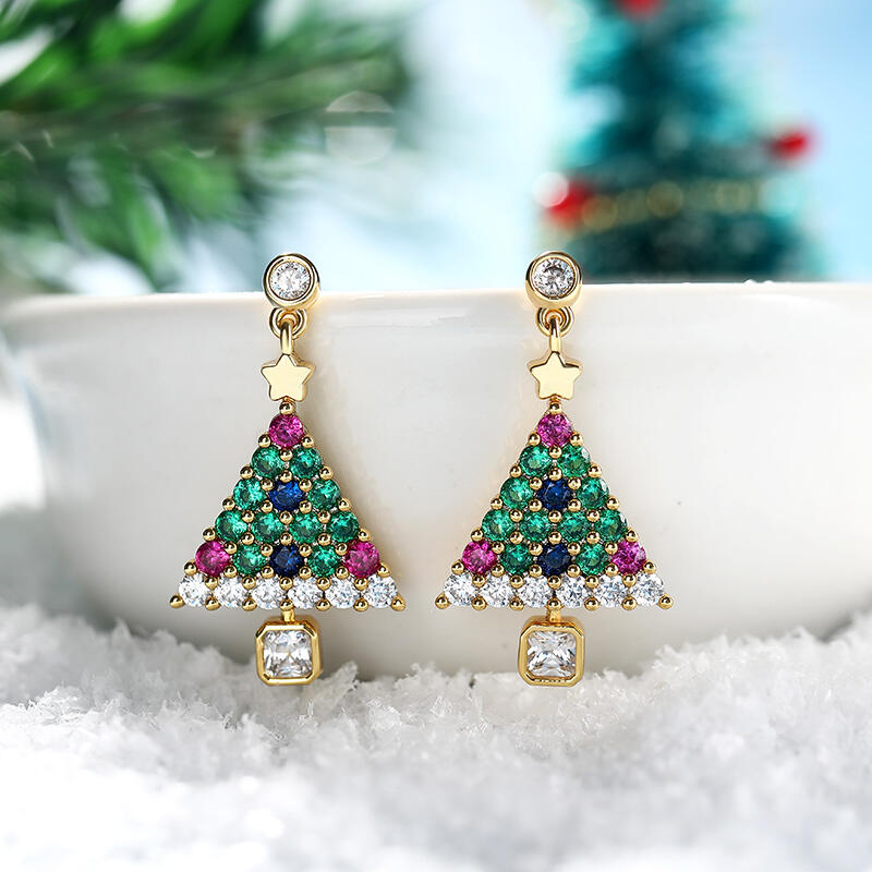 Jeulia "Christmas Tree" Round Cut Sterling Silver Earrings