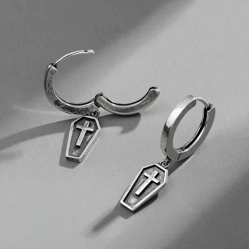 Jeulia Pendientes colgantes con una cruz en un ataúd de plata de ley