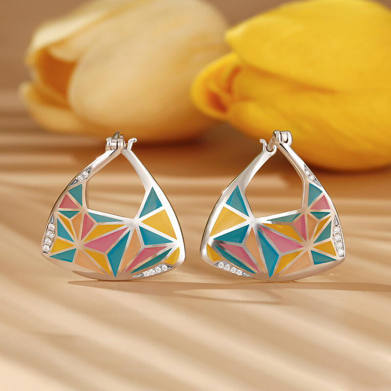 Jeulia "Geometric Pattern" Multicolored Enamel Sterling Silver Earrings