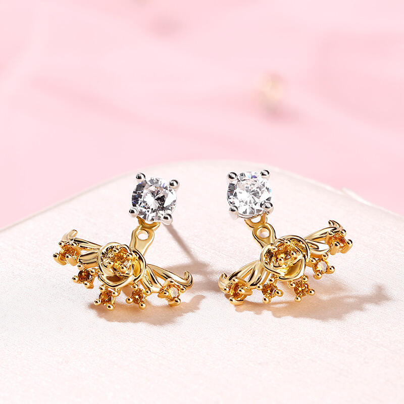 Jeulia Rose Round Cut Sterling Silver Jewelry Set