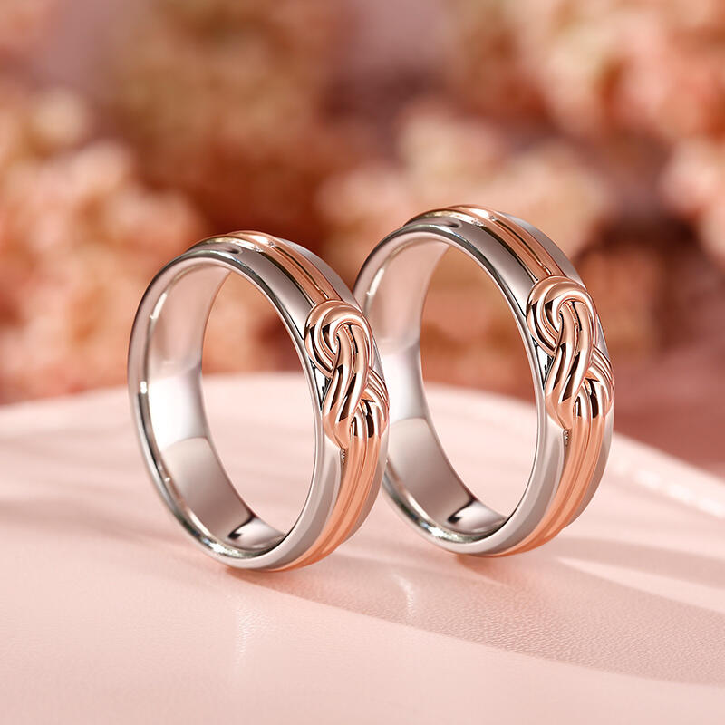 Jeulia "Eternal Connection" Knot Design Sterling Silver Couple Rings