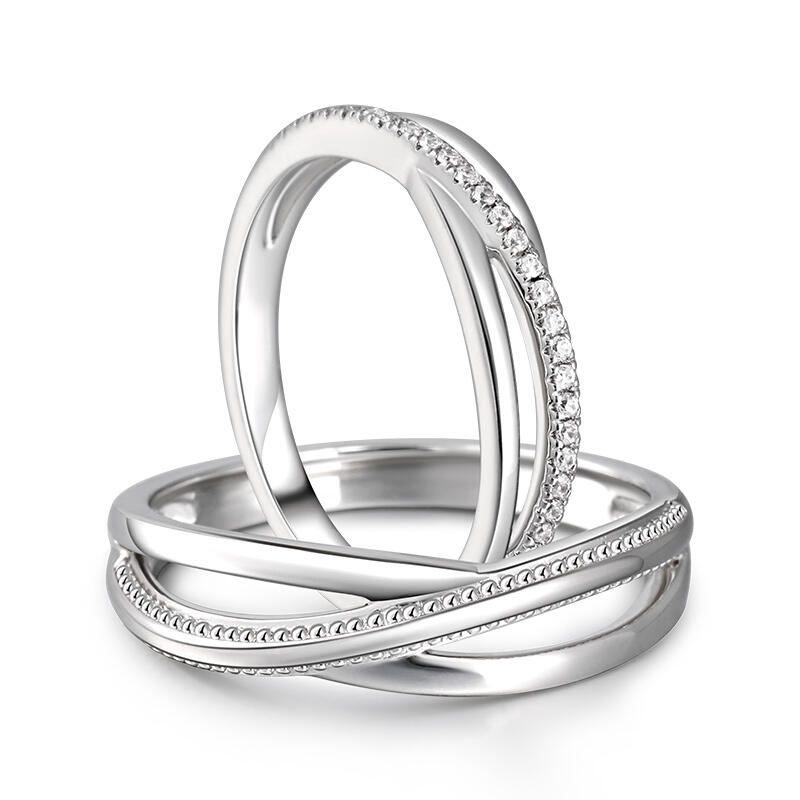 Jeulia "Eternal Promise" Crossover Design Sterling Silver Couple Rings